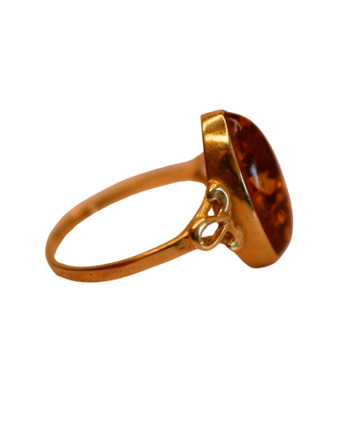Bague En Plaqué Or Avec Cabochon D'ambre Miel - Taille 57 - Occasion - Fabriquée En France