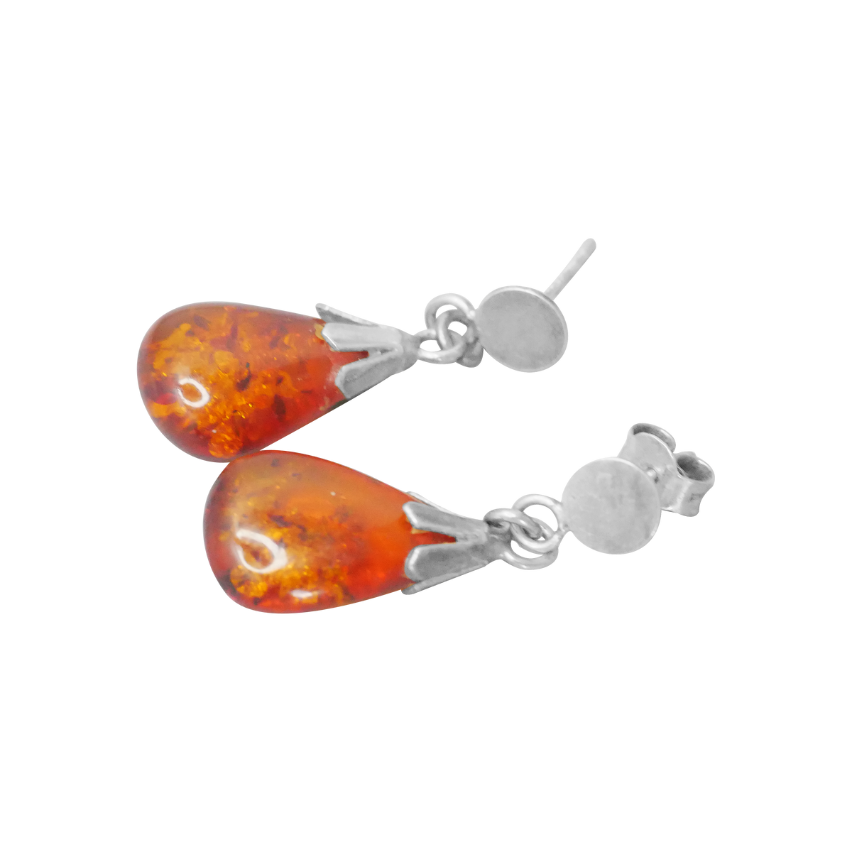 Boucles D’oreilles Femme Ambre Et Argent 925 - Clips, Pierre Naturelle Orange, Dimensions 14x15x10 Mm - Neuf Avec étiquettes