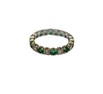Bague américaine or blanc 10 émeraudes et 10 diamants