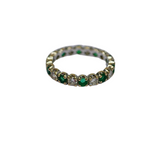 Bague américaine or blanc 10 émeraudes et 10 diamants