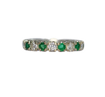 Bague américaine or blanc 10 émeraudes et 10 diamants