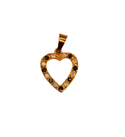 Pendentif Or jaune forme de coeur avec des pierres blanches et des saphirs