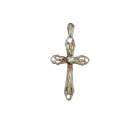 Pendentif en argent 925 en forme de croix chrétienne ornée d'une superbe pierre blanche