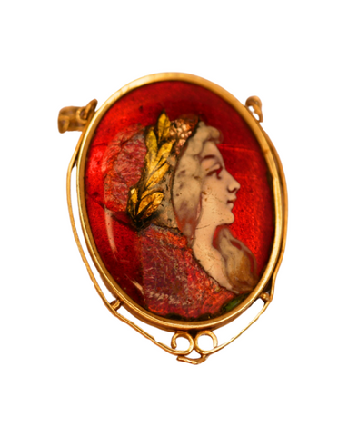 Pendentif Or jaune 18K email rouge vive