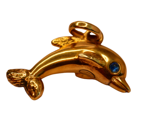 Pendentif Or jaune 18K dauphin avec 2 saphirs