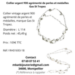 Collier argent 900 agrémenté de perles et médailles Gas St Tropez