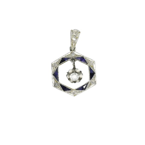 Pendentif en platine et or jaune 750 avec diamant central mobile
