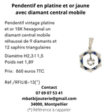 Pendentif en platine et or jaune 750 avec diamant central mobile