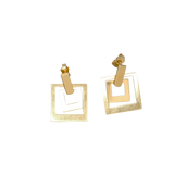 Boucles d'oreille or jaune 750, 2 carrés suspendus