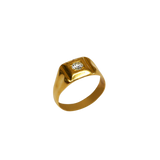 Bague chevalière en or jaune avec un diamant