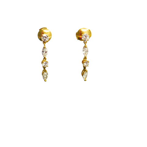 Boucles d'oreille vintages or jaune 750 avec 8 diamants en ligne