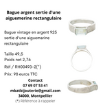 Bague argent sertie d'une aigue marine rectangulaire
