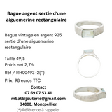 Bague argent sertie d'une aigue marine rectangulaire