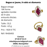 Bague or jaune 750, 9 rubis et diamants