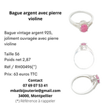 Bague argent avec pierre violine