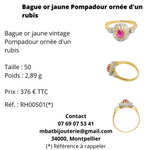 Bague or jaune 750 Pompadour ornée d'un rubis