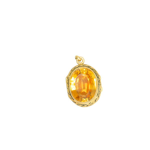 Pendentif Années 50 En Or Jaune 18 Carats Avec Citrine De 10 Carats - Bijou Vintage
