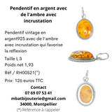 Pendentif en argent avec de l'ambre avec incrustation