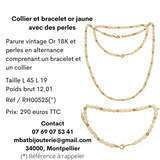 Collier et bracelet or jaune 750 avec des perles
