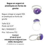 Bague en argent et améthyste en forme de goutte