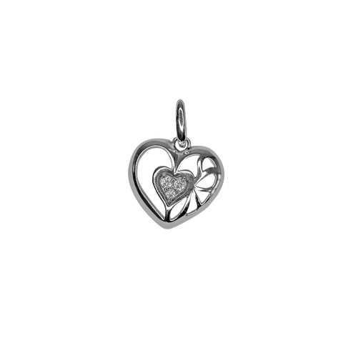 Pendentif en argent 925 en forme de cœur avec des brillants au milieu