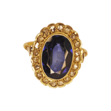 Bague or jaune 20 diamants et un superbe saphir