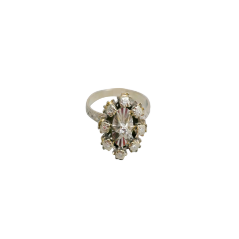 Bague or gris 9 diamants et son anneau ouvragé