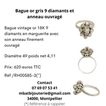 Bague or gris 9 diamants et son anneau ouvragé