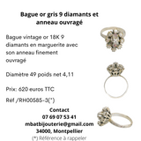 Bague or gris 9 diamants et son anneau ouvragé