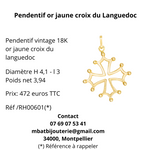 Pendentif or jaune 750 croix du Languedoc