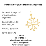 Pendentif or jaune 750 croix du Languedoc