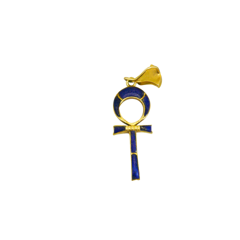 Pendentif or jaune croix égyptienne ornée de lapis lazuli