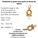 Pendentif or jaune avec une perle en forme de tétine