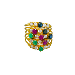 Bague or jaune 750, 5 anneaux ornés d'une mosaïque de 16 diamants