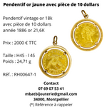 Pendentif or jaune 750 avec pièce de 10 dollars 900