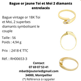 Bague or jaune 750 Toi et Moi 2 diamants entrelacés
