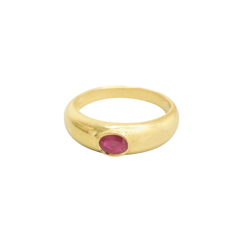 Bague jonc or jaune 750 avec une pierre rouge cabochon