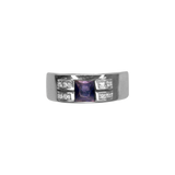 Bague or gris 12 diamants et 1 améthyste