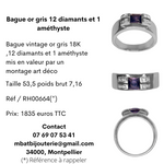 Bague or gris 12 diamants et 1 améthyste
