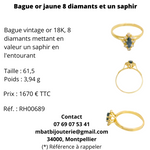 Bague or jaune 750, 8 diamants et un saphir