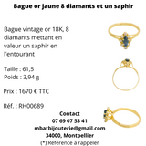 Bague or jaune 750, 8 diamants et un saphir