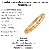 Bracelet jonc ovale articulé or jaune 750 avec ses 12 diamants