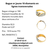 Bague or jaune 750 10 diamants en lignes transversales