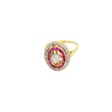 Bague or jaune 750 ovale avec diamants et rubis