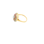 Bague or jaune 750 ovale avec diamants et rubis