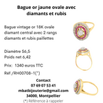 Bague or jaune 750 ovale avec diamants et rubis