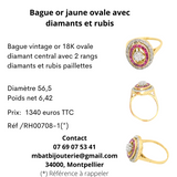 Bague or jaune 750 ovale avec diamants et rubis