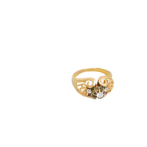 Bague or jaune 750 superbement ouvragée et sertie de 3 diamants