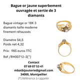 Bague or jaune 750 superbement ouvragée et sertie de 3 diamants