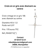 Pendentif croix en or gris 750 avec diamant au centre